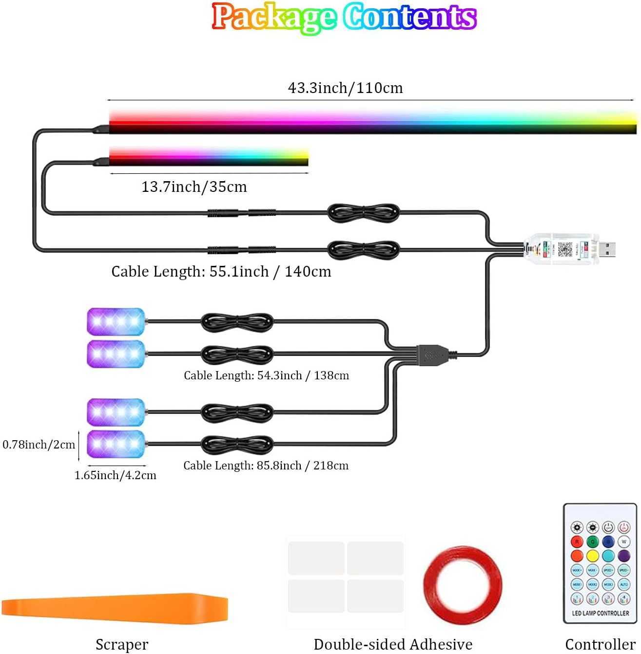 Car LED Lights Interior,Ambient Lighting Car with APP Control,RGB 6 in 1 Interior Car Lights,Atmosphere Light Kits with Music Sync Dynamic Dreamcolor Chasing