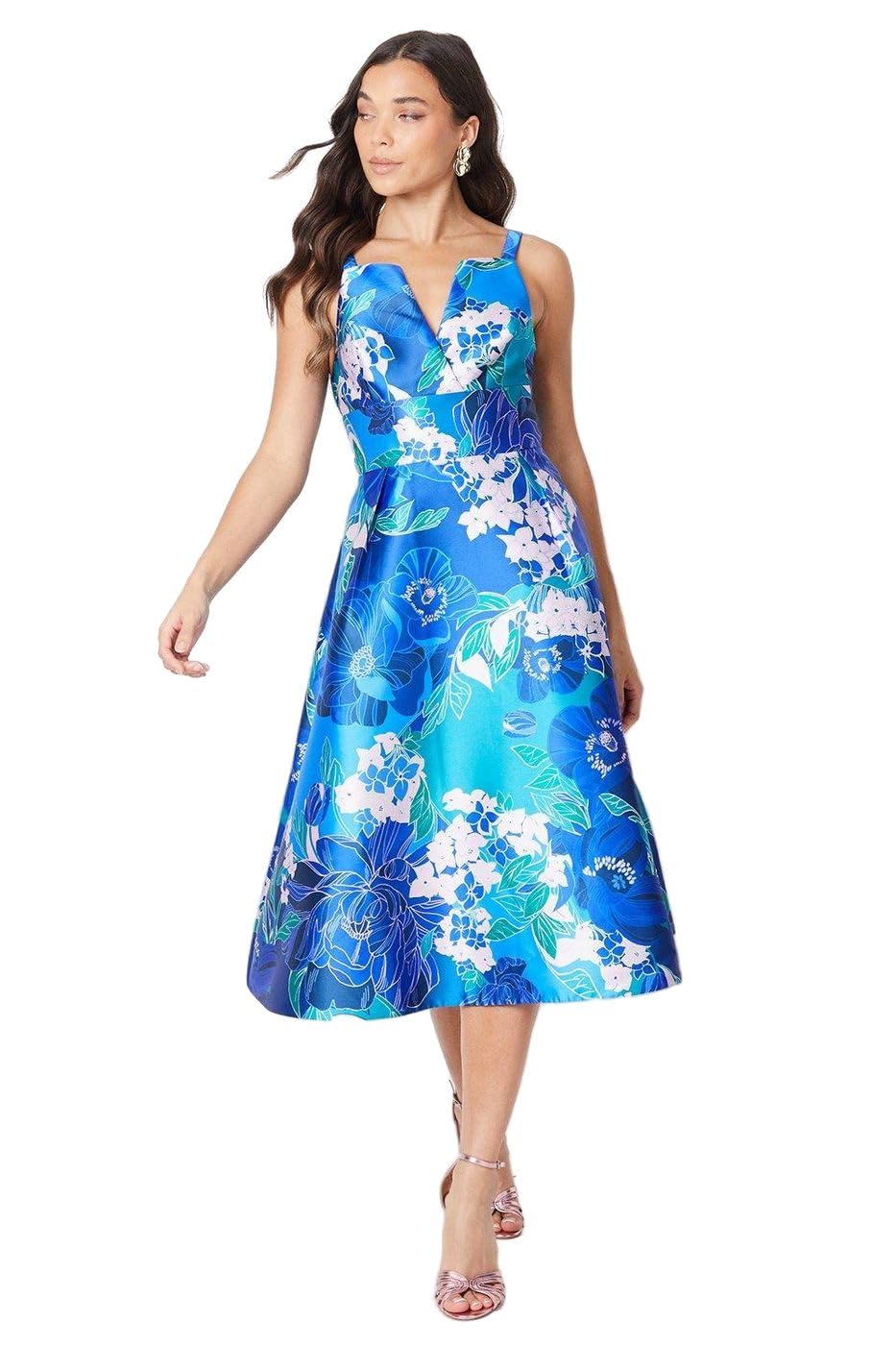 Coast Blue Petite Notch Neck Stripe Twill Midi Dress,, Size 8