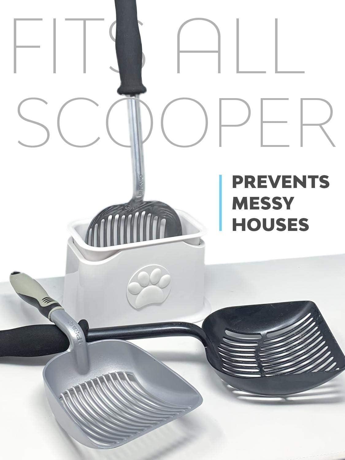 iPrimio Sifter with Deep Shovel, Cat Litter Pan with Universal Cat Litter Scooper - Modern Scooper Holder -Works with All Metal and Plastic Scoopers