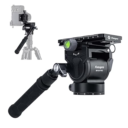 Fotopro Video Fluid Head Drag Pan Tripod Head with Quick Release Plate and Detachable Handle Max Load 11.02lbs 5kg for Camcorders DSLR Camera