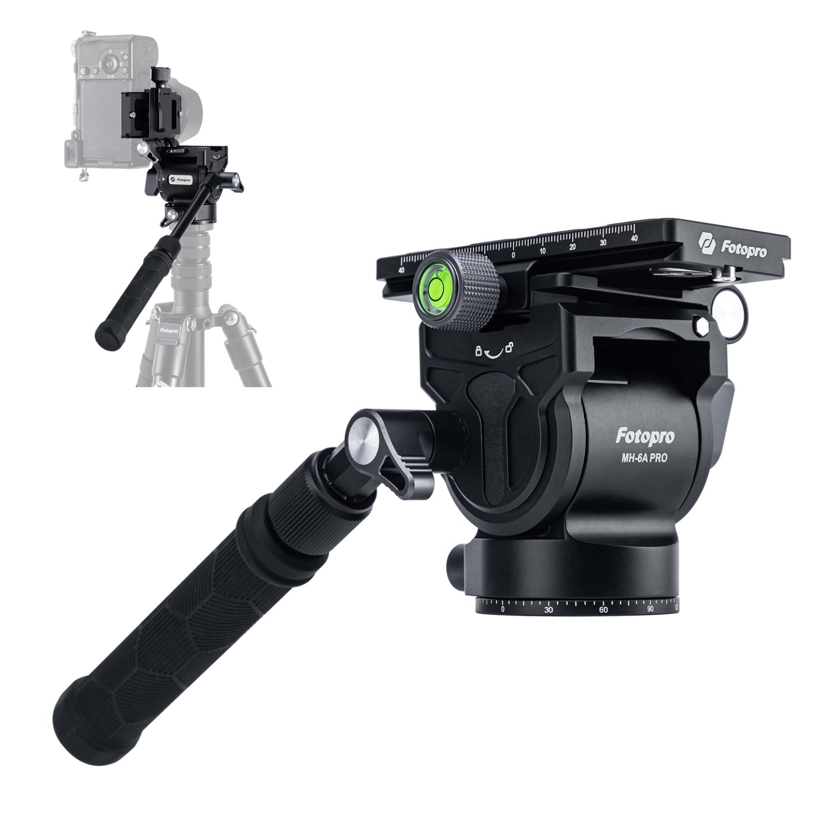 Fotopro MH-6A Pro Tête panoramique fluide pour trépied de caméra vidéo avec plaque QR, pour filmer le vlogging en direct et vidéo