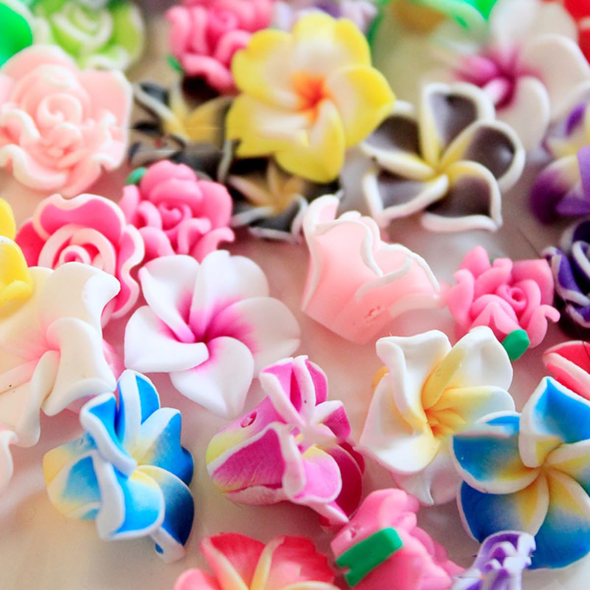 Healifty Polymer Plumeria Flower Hair Decoration Barrettes and Phone Case Decor Accessories for Beach Party Wedding 1.60In Soft Clay Tropical Flower Charms - Image 4
