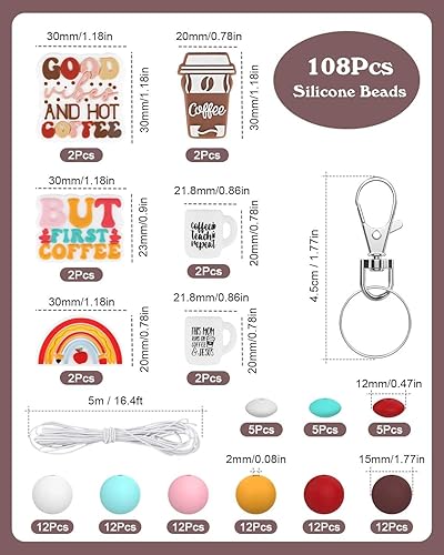 Miniatura 2 de MyoePosy 108 cuentas focales de silicona, cuentas de silicona a granel, cuentas de silicona en forma de taza de café para hacer llaveros, cuentas de