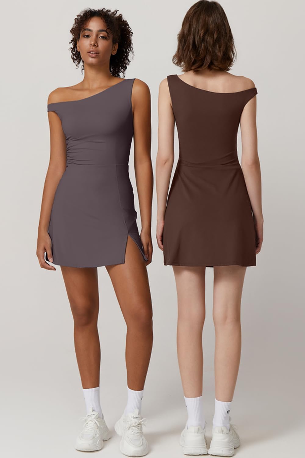 QINSEN Womens One Shoulder Sleeveless Tennis Dress Built in Shorts Golf Athletic Dress with Pockets - Image 5