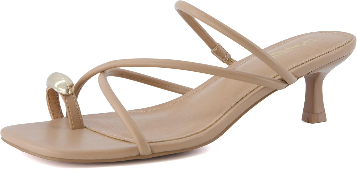 CUSHIONAIRE Maui Strappy Womens Sandals with Kitten Heels  Vegan Leather Slip On Dress Sandals for Women, Square Toe Wedding Shoes