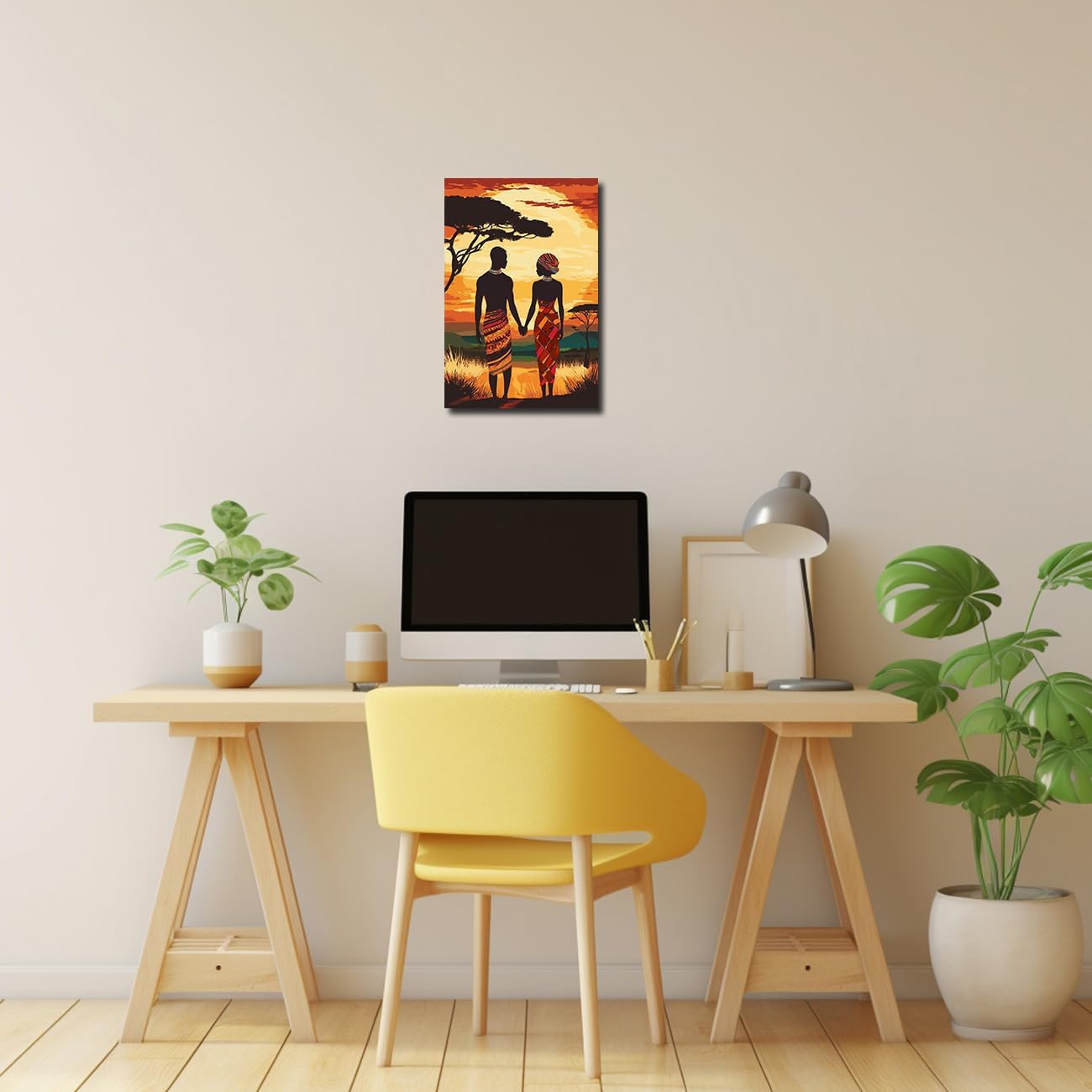 LZIMU Black Couple Picture African American Wall Art Afro Man and Woman Canvas Painting African Tribal Prints Black Love Artwork for Bedroom Decor Framed (18L x 12W)