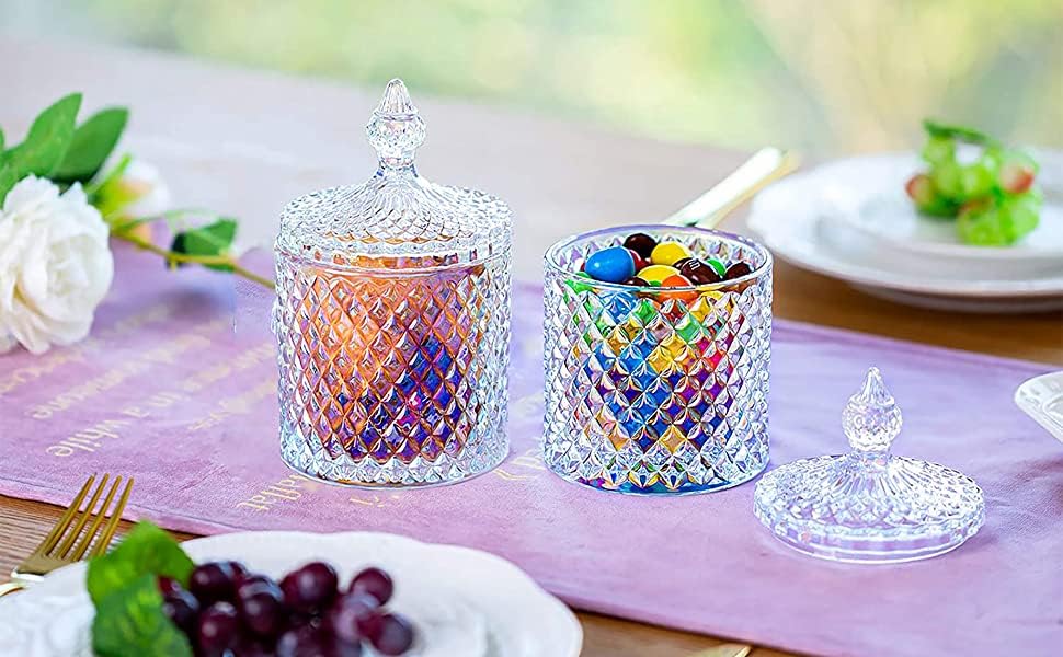 Image of Glass Candy Jar with Lid Crystal Pop Jar Set OF 1 Decorative Candy Bowl, Cookie, Jewellery Dish, Covered Cendy Jars, Small Glass Jars for Buffet, Kitchen, Home, Office Desk