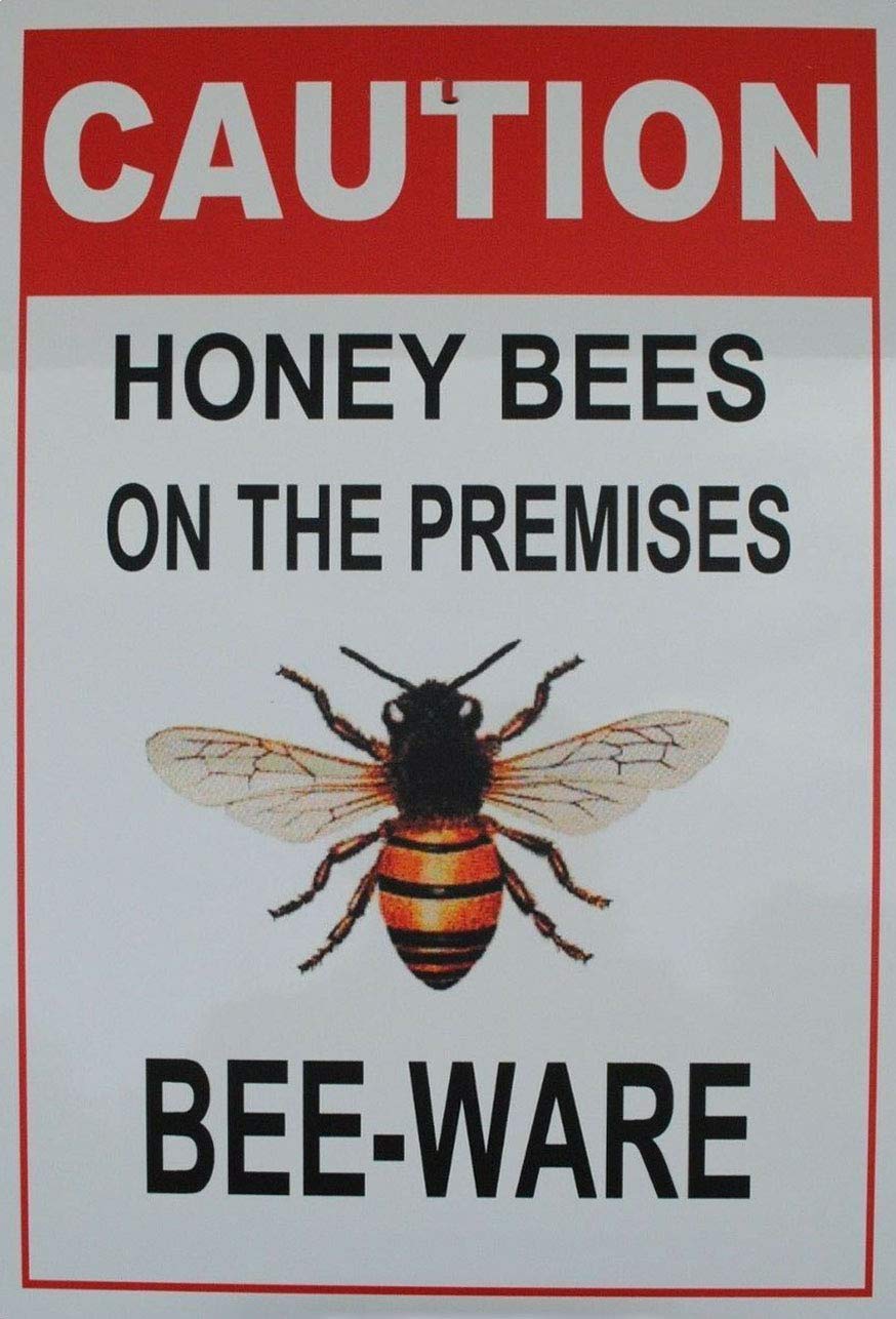 rayprint Metal Aluminum Plaque Beekeeper Caution Bees Honey Bee Warning Bees Bee Keeping Tin Signs Metal Poster Family Bar Restaurant Garage Cafe Kitchen Wall Decor Signs 12x16 Inch
