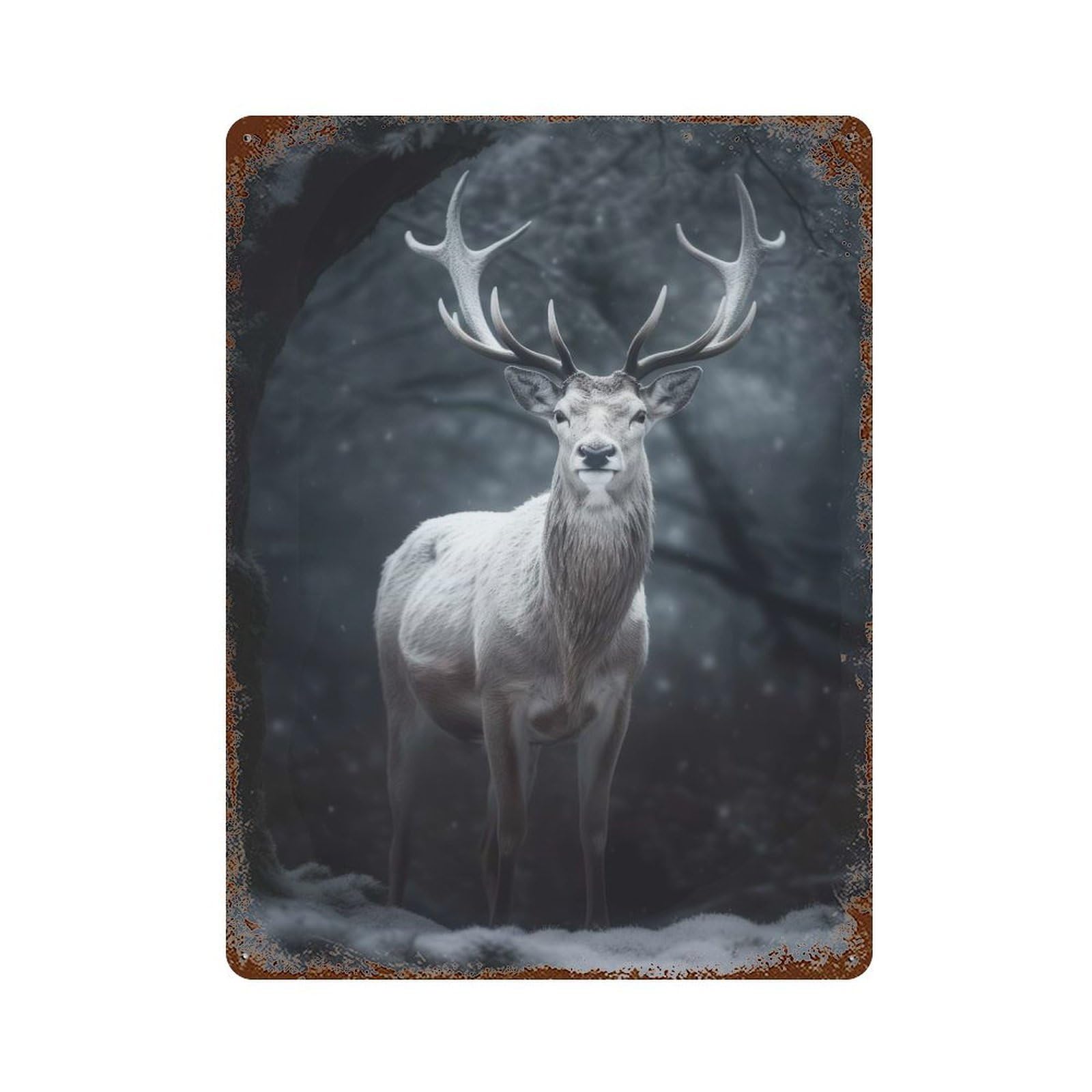 White Mythical Deer Rusty Metal Tin Sign 15.7"x11.8", for Farmhouse, Kitchen And Entryway Decor, Rustic Home Decor