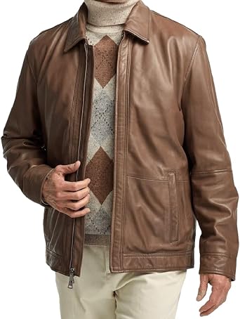 Leather Men's Shirt Collar Premium Leather Jacket-Old School Classic Vintage Style Everyday Wear Motorcycle Jacket
