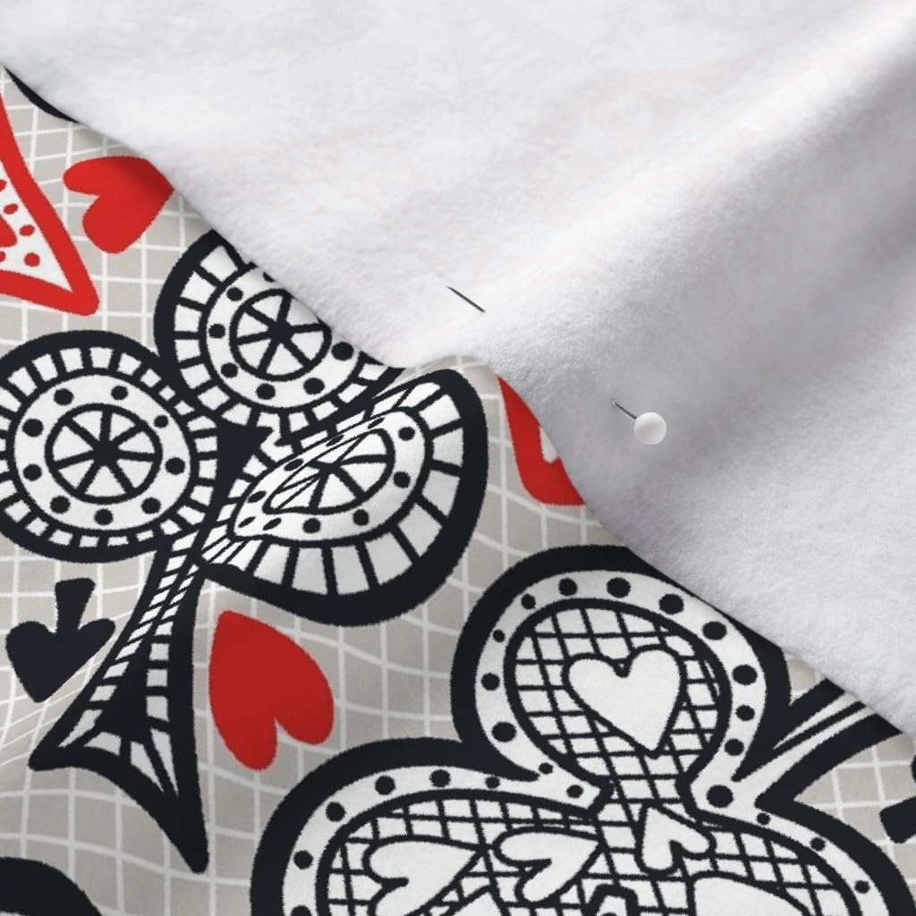 Spoonflower Fabric - Patterned Playing Card Hearts Clubs Diamonds Black Red Grey Printed on Polartec(R) Fleece Fabric by The Yard - Sewing Blankets Loungewear and No-Sew Projects