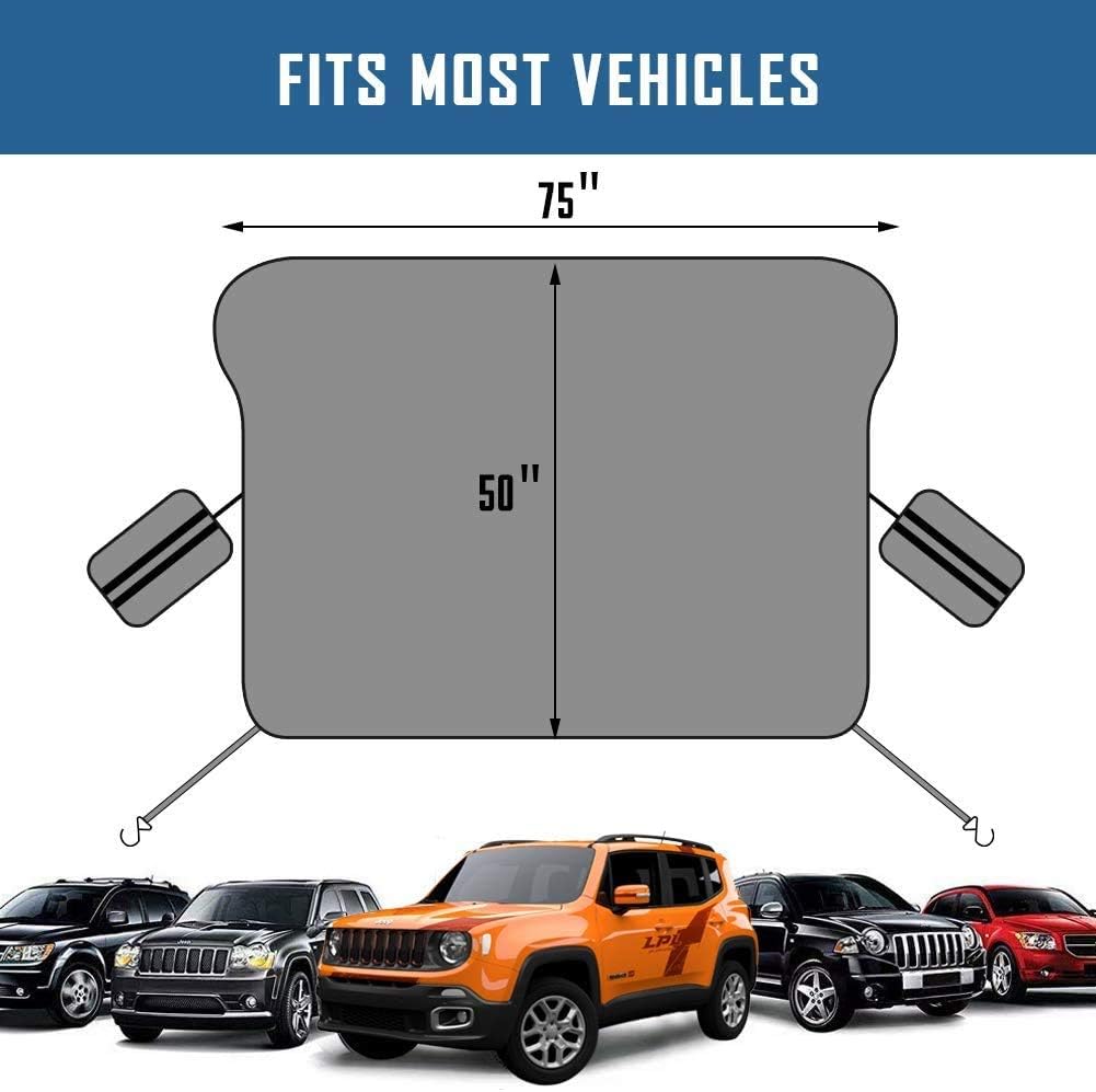 iCOVER Car Windshield Cover with Two Side Mirrors Covers, 600D Heavy Duty 3-Layer, Size 75" X 50"