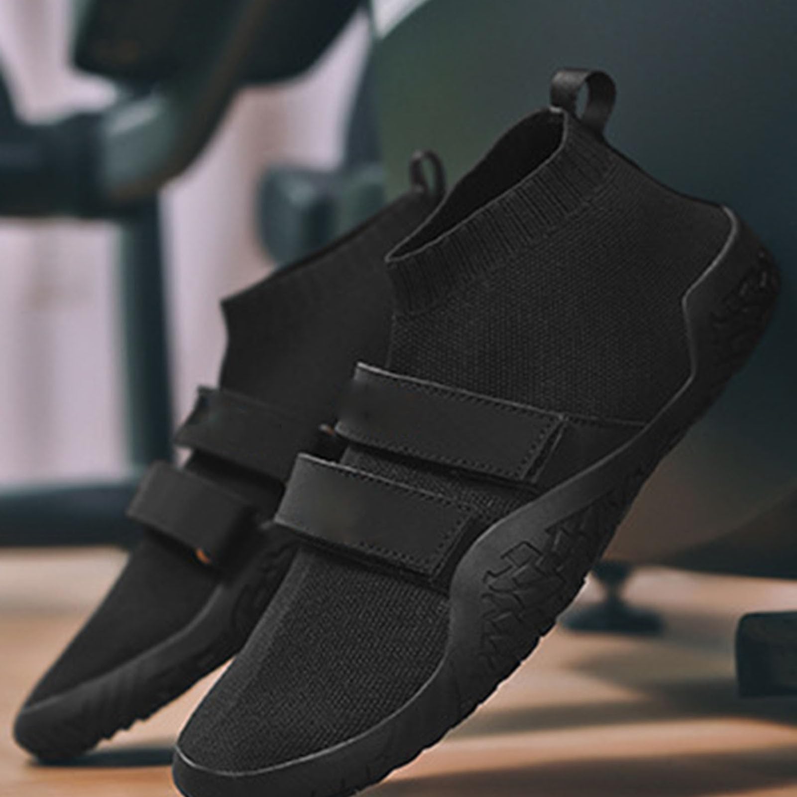 Chaussures pieds nus chaussures d'haltérophilie absorbant les chocs légères baskets d'entraînement de gymnastique pour hommes accroupis Deadlifting caoutchouc Nylon taille (Noir)