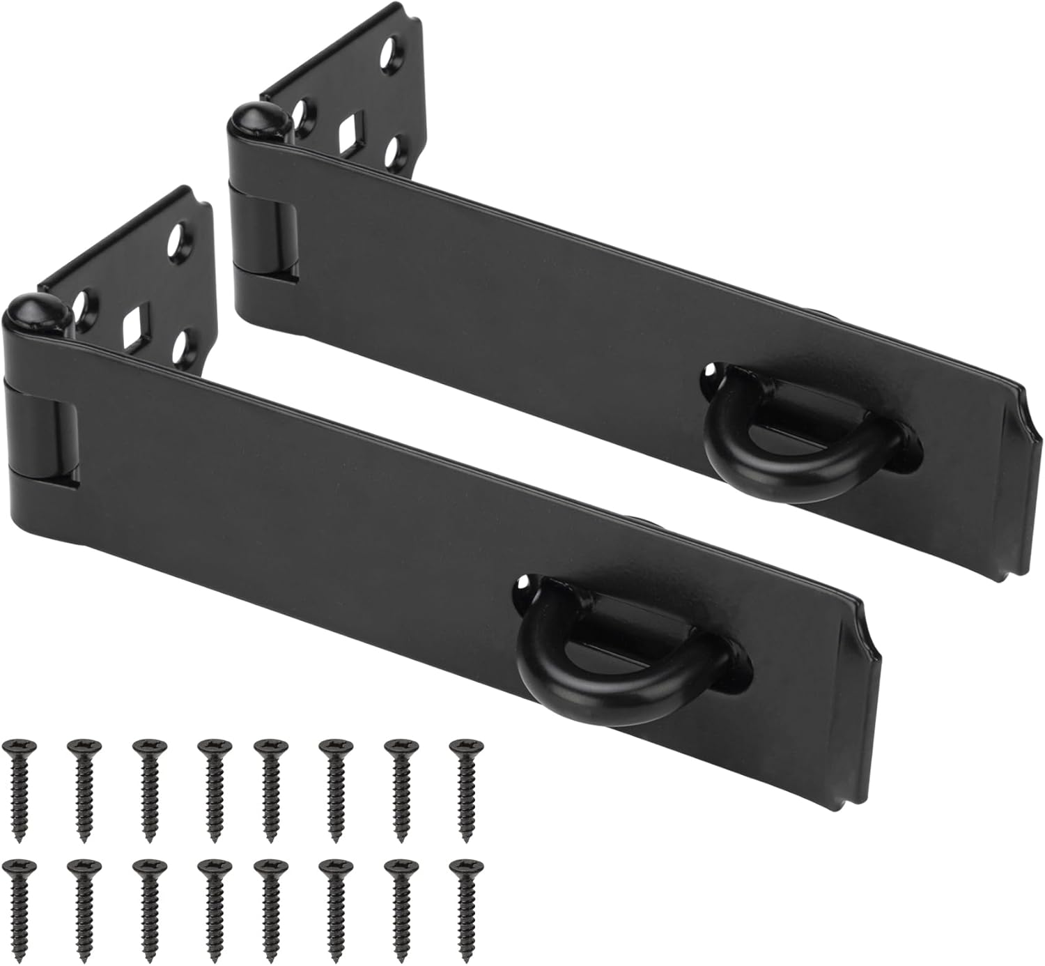 7-1/2" Heavy Duty Door Lock Hasp Latch, 1/8" Thicker Iron Gate Hasp Latches Safety Packlock Clasp Locking with Lengthen Screws for Outdoor Doors, Gates, Shed, Drawers, Cabinets, Black, 2 Pack