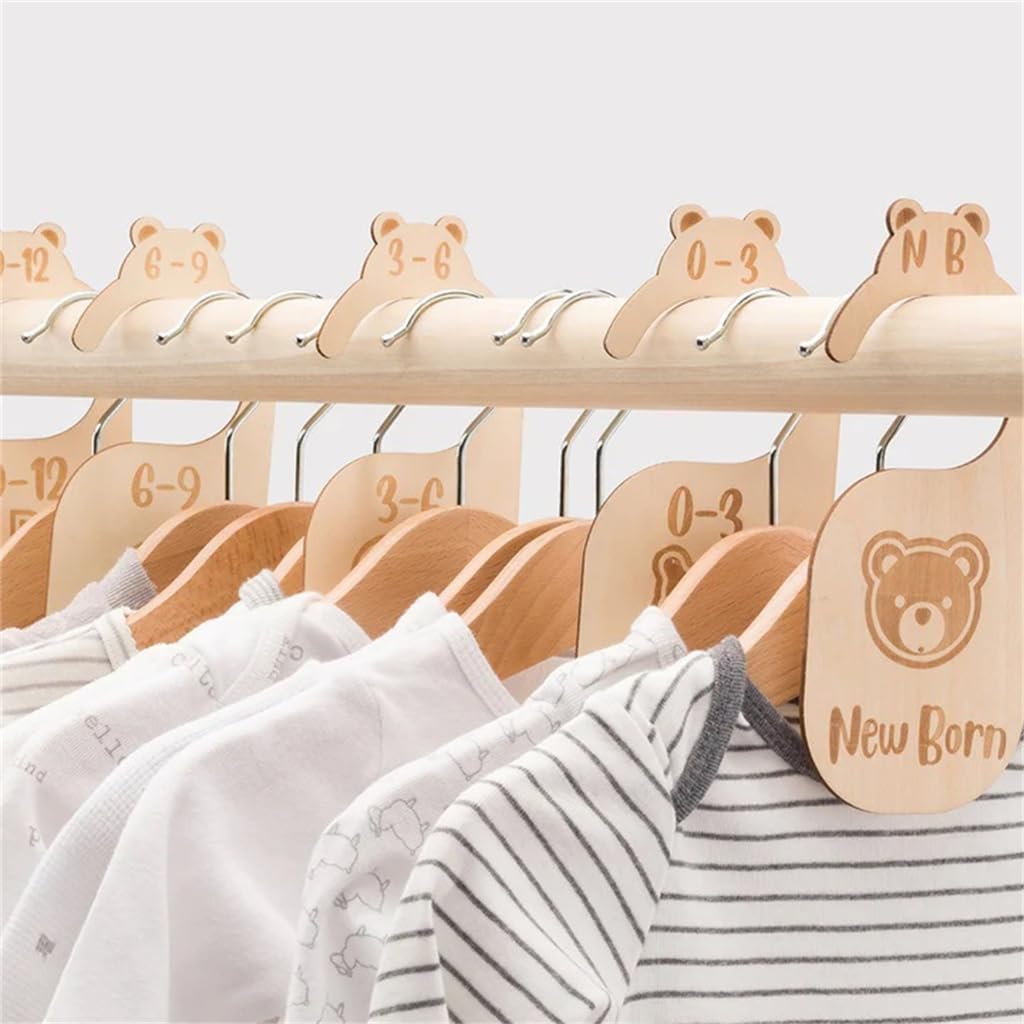 7Pieces Wooden Baby Closet Dividers for Neat Clothing Arrangement Baby Hanger Dividers Organizers and Nursery Decoration