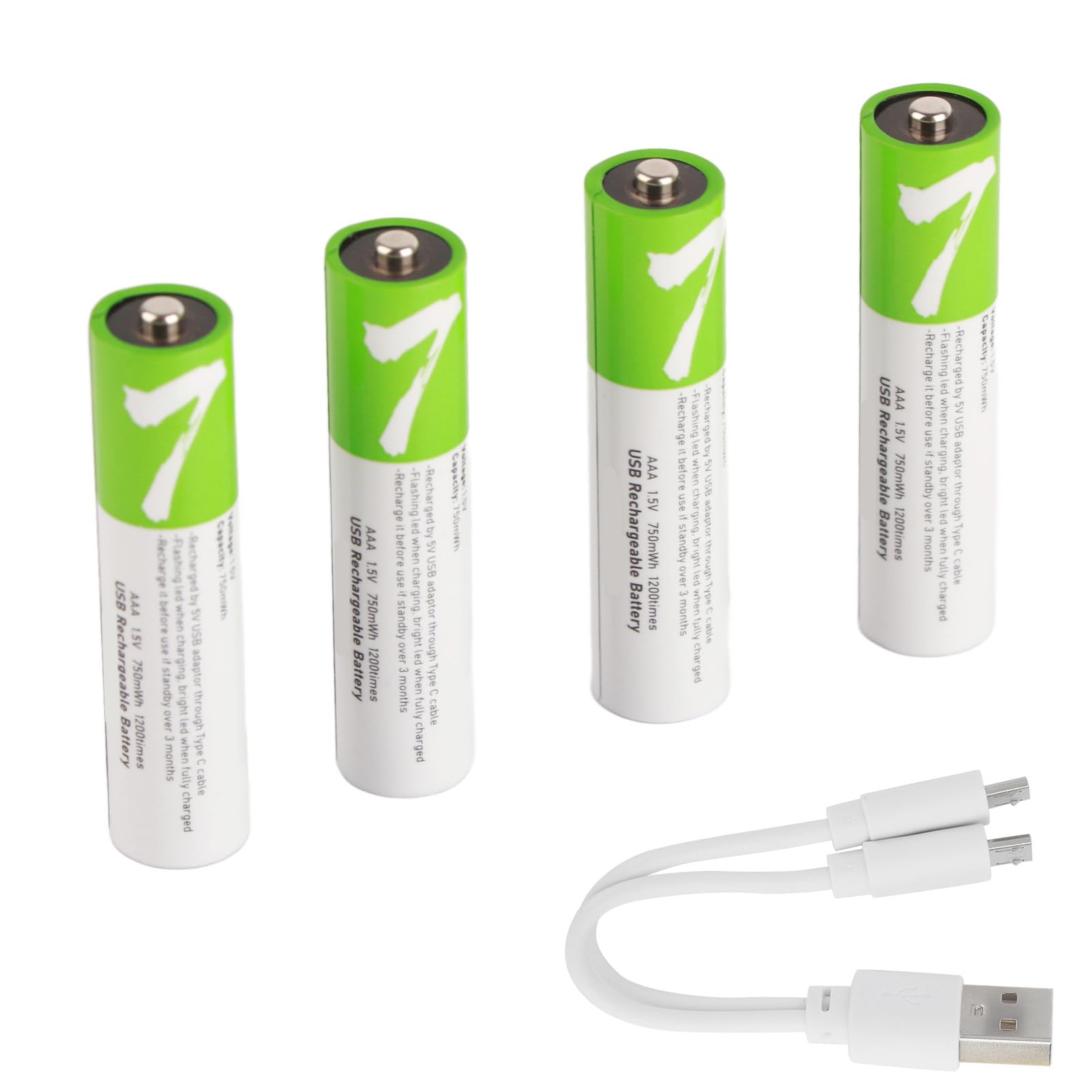 lyrlody Batterie Rechargeable AAA au Lithium-ION, Paquet de 4 Batteries de Grande capacité 750 Mah avec Chargement USB et Indicateur LED, pour Appareils Photo Numériques, Jouets et