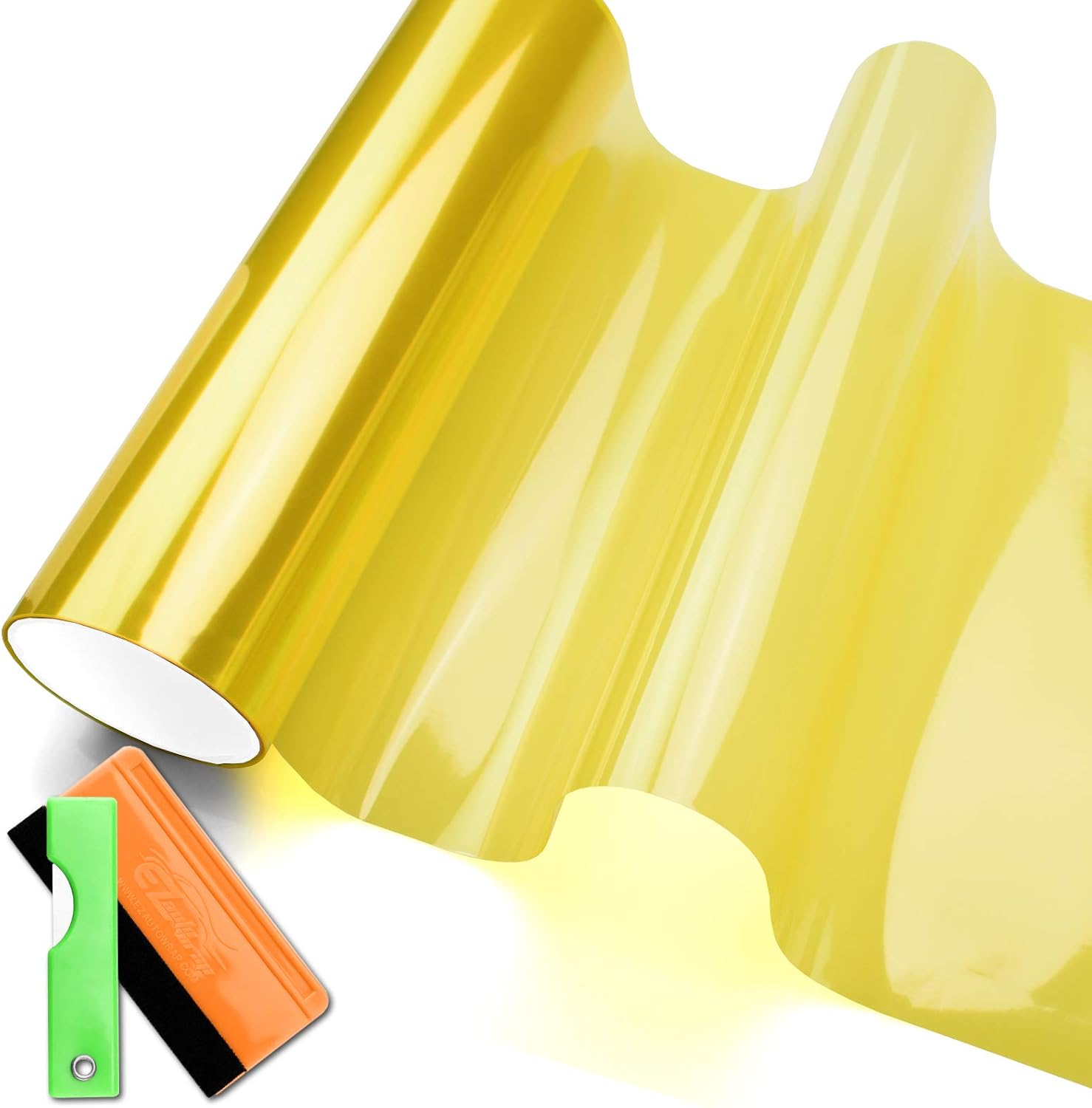 JDMBESTBOY Free Tool Kit 12"x60" (1FT x 5FT) Glossy Golden Yellow 3000k Tint Headlight Fog Lights Taillight Smoke Vinyl Film Self Adhesive