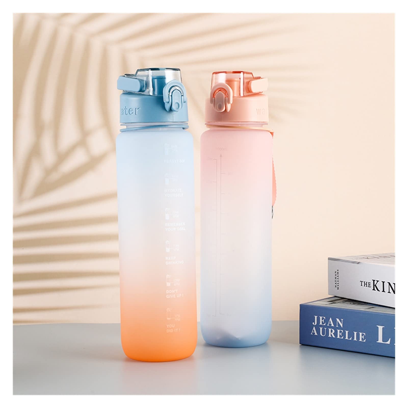 Botella de Agua Motivacional de 1.0L de Gran Capacidad con Marcador de Tiempo Botella de Bebida plástica a Prueba de Fugas a Prueba de Fugas for Deportes al Aire Libre Fitness
