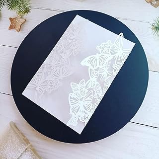 50 Pieces Romantic Premium Purple Butterfly Laser Cut Fold Wedding Invitation Card Sweet 15 Invites Invitation Jacket (White)