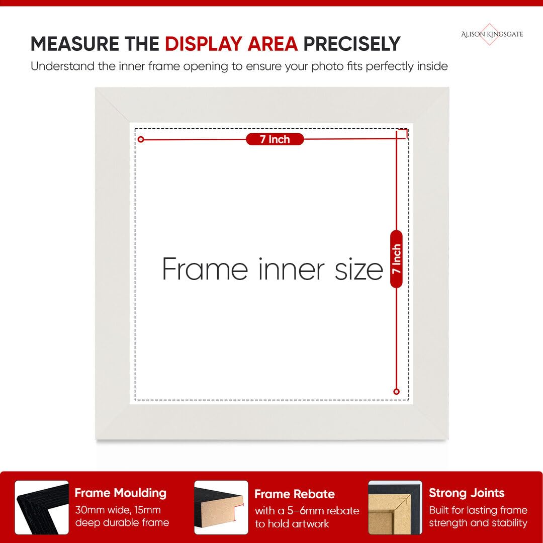 Alison Kingsgate Modern 7X7 White Picture Frames- Engineered Wood Photo Frame with Shatterproof Perspex Front- Ideal for Posters Certificates & Artwork- Wall Mount or Tabletop Display - Image 3