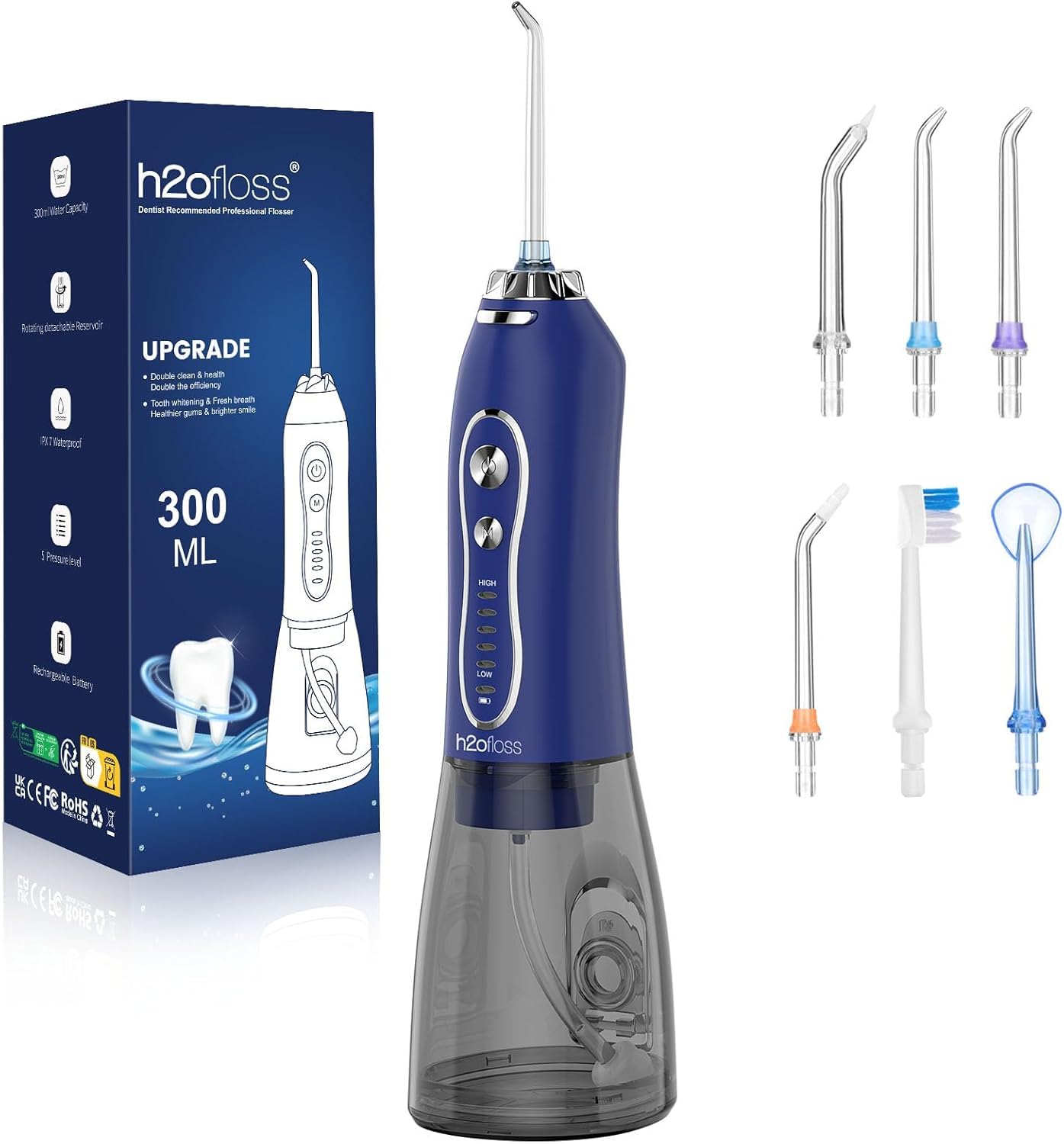 Irrigatore orale portatile con 5 modalità, ricaricabile, IPX7, impermeabile, per la pulizia dei denti, senza fili, per casa, viaggi, serbatoio dell'acqua da 300 ml