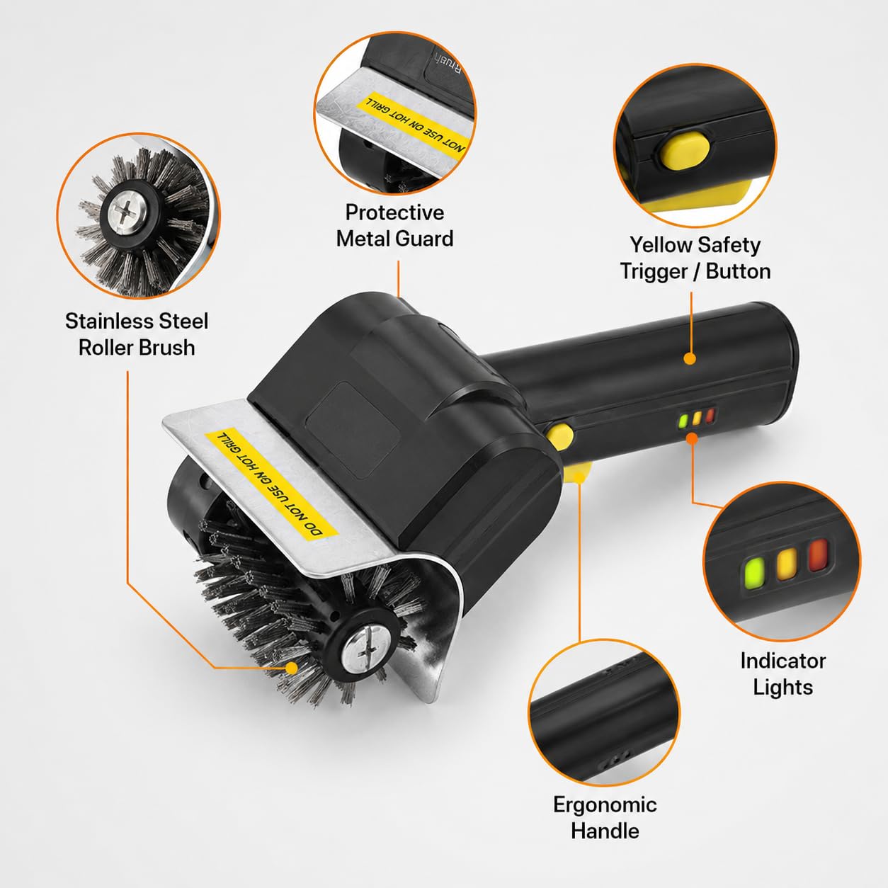 Cepillo Eléctrico para Barbacoa para Campingaz Select 4 S, Cepillo de Limpieza BBQ Inalámbrico Recargable con Luz LED y Cabezal Rodante Reemplazable