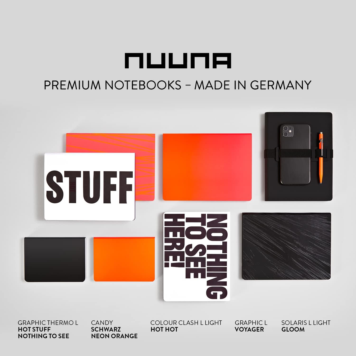 nuuna Notebook A5+ | Graphic Thermo L - Hot Stuff | 3.5 mm Dot Grid | 256 Numbered Pages | 120 g Premium Paper | Leather White | Motif Changes Colour | Thermosensitive, 165 x 220 mm (55454)