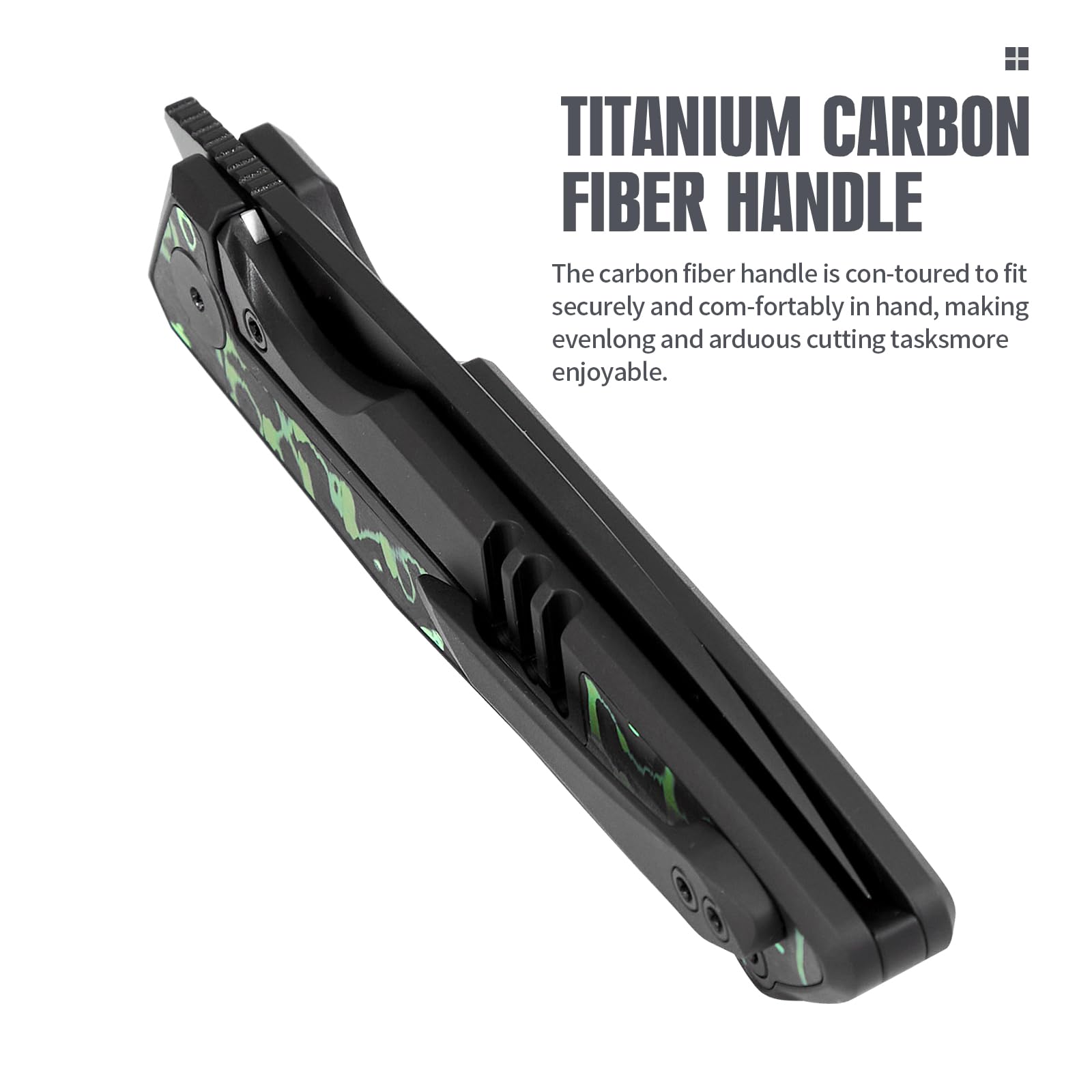 Taschenmesser Klappmesser Outdoor Messer Survival Messer EDC Einhandmesser mit Taschenclip, Tasche - M390 Stahl, Griff mit Titan- und Kohlefasereinlage - Männer Geschenk (Grün & Schwarz)
