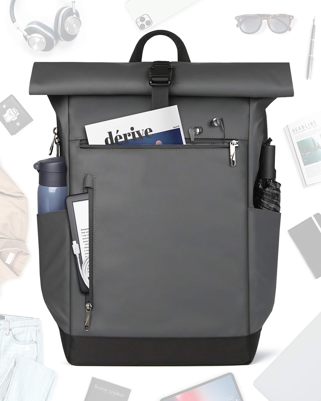 Inateck RollTop plecak męski, damski, 25 l – 30 l, plecak rowerowy, plecak szkolny, na uczelnię, na rower, czas wolny, do pracy, sport, podróże, na rower, stylowy plecak z kieszenią na laptopa 17 cali