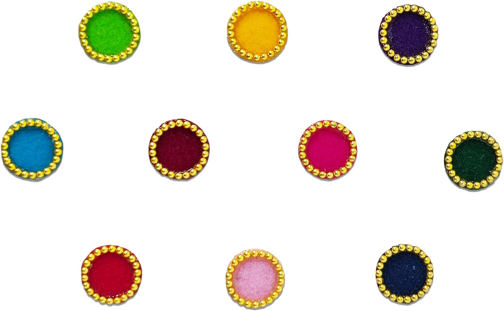 Comet Busters Round With Golden Beads Border Multicolor Bindi For Women (6mm) (BIN104)