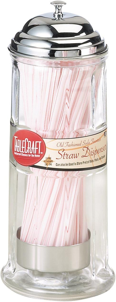 TCP Tablecraft H714CH Chrome Top Straw Jar With Straws