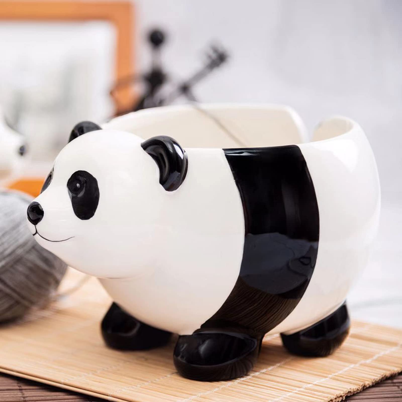 Keramik-Garnschale, Panda-Strickwolle für Strick- und Häkelprojekte, handgefertigte Wollschale, schützt Wolle und verhindert Verheddern, 19,8 x 10,7 cm Schwarz, M