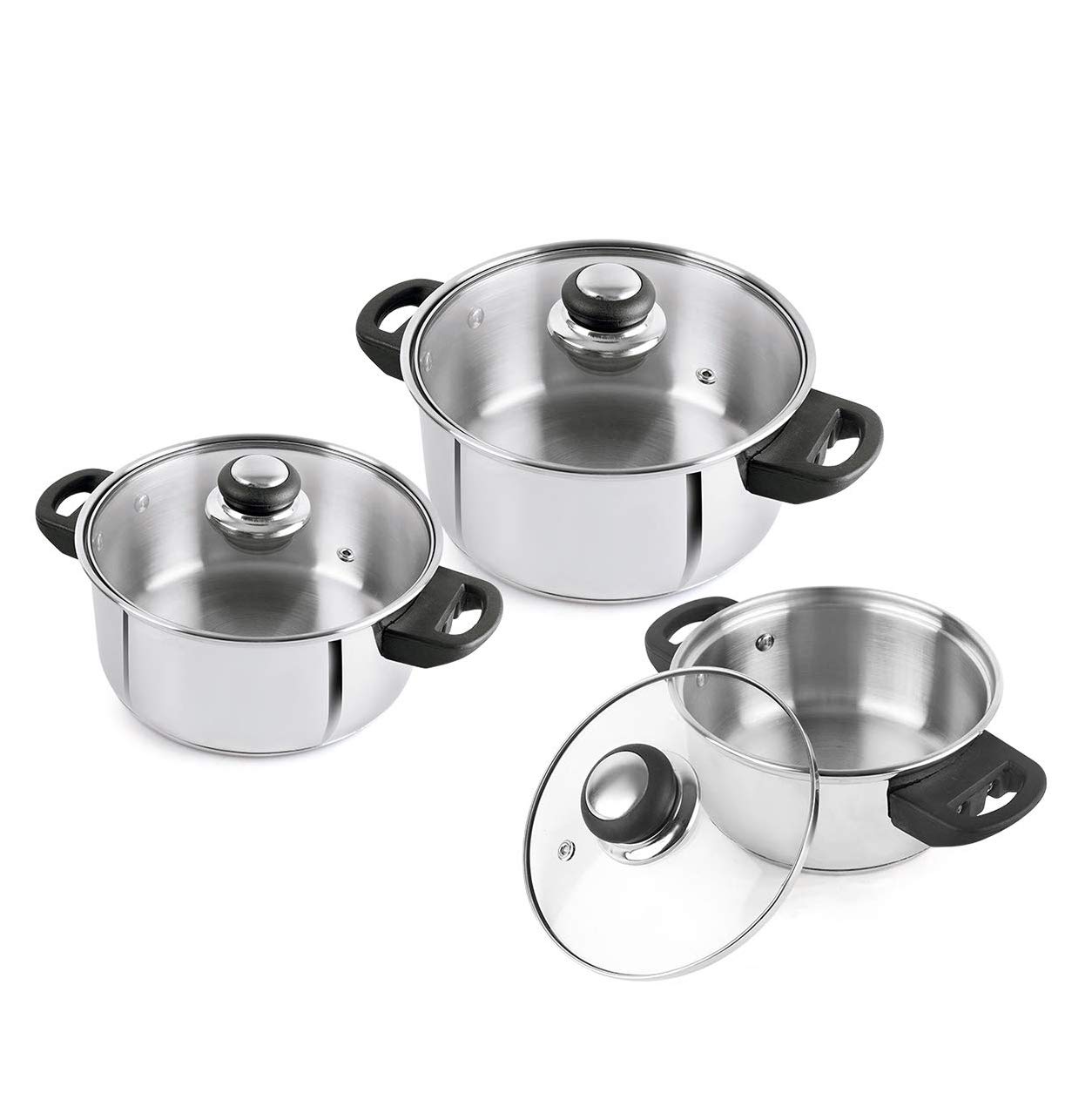 Cello Steelox Induction Compatible Stainless Steel Casserole/Handi Set of 3 with Glass Lid, Capacity -1 LTR, 2 LTR & 3 LTR