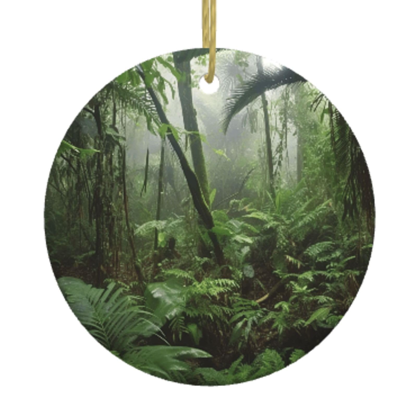 Ceramic Christmas Tree Hanging Ornaments with Gold Ropes Christmas Tree Decorations Round Ceramic Tropical Rainforest Pendant Keepsake Decorations for Holiday Xmas Gift Ideas