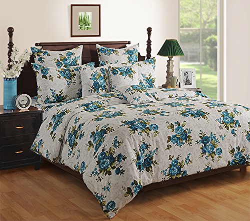 Image of Swayam Pure Cotton Single Bedsheet with 1 Pillow Covers | 160 TC Soft Breathable Bed Sheet | Floral Printed | Size 60 x 90 inch | Comfortable & Durable for Bedroom - White & Blue