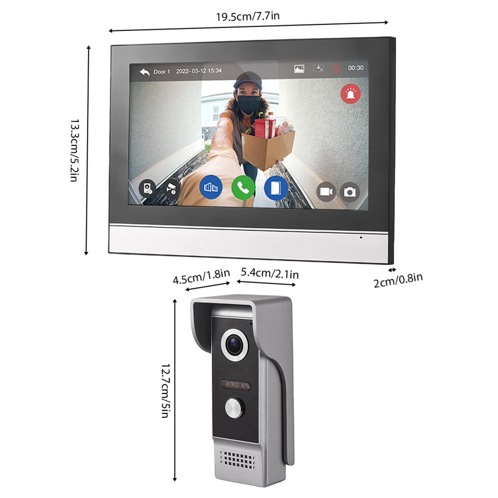Caméra de Sonnette Vidéo sans Fil, écran Tactile de 7 Pouces