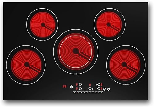 VBGK Estufa eléctrica de 30 pulgadas, estufa eléctrica de 5 quemadores, estufa integrada y encimera de encimera, pantalla táctil LED, 9 niveles de
