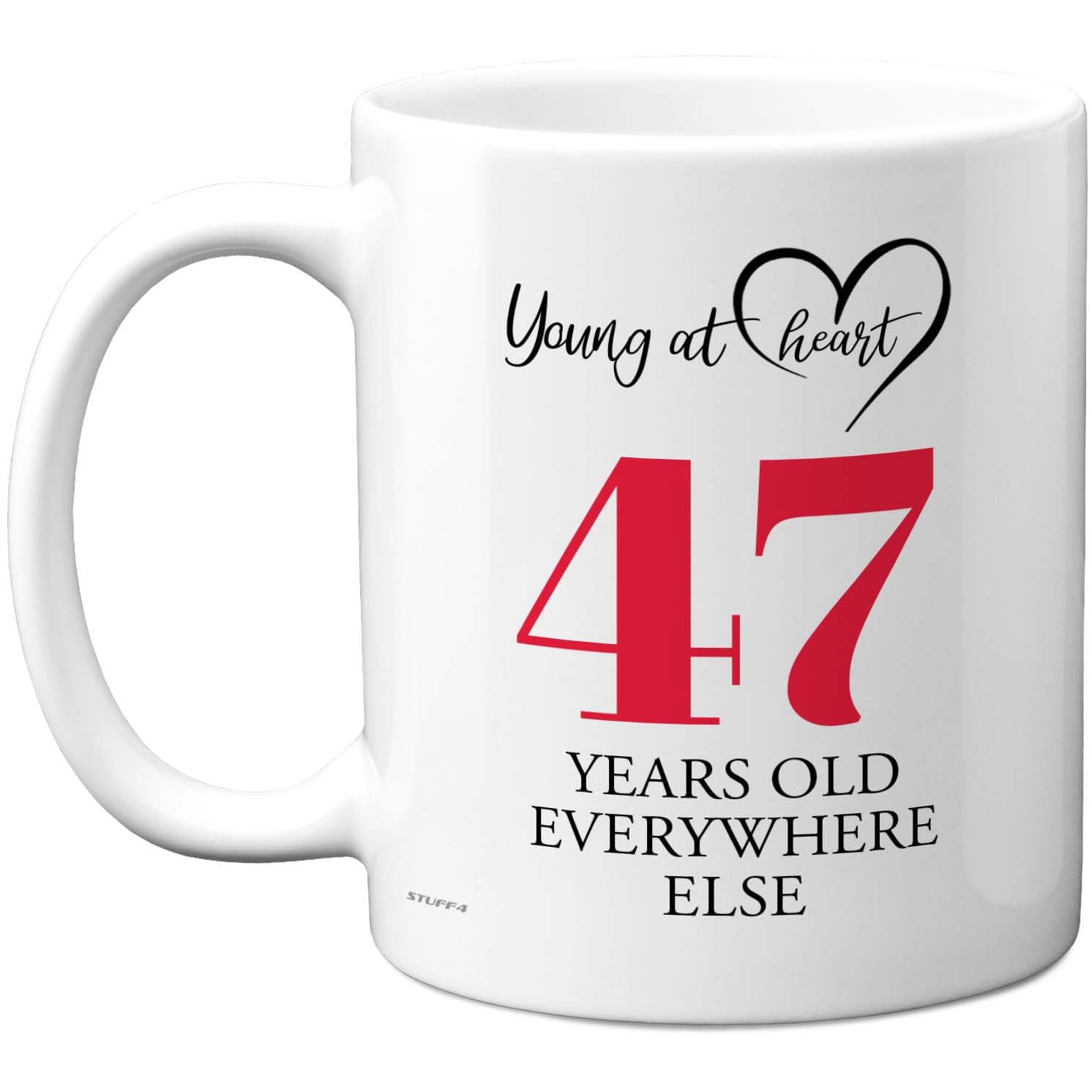 47th Birthday Gifts for Women Men, Cheeky Novelty Mug Young at Heart, Gag Joke Gifts, Perfect Funny Mugs for Forty-Seven Forty-Seventh Birthday Present, 11oz Ceramic Coffee Mugs