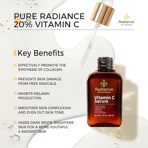 Miniatura 3 de RADIANCE - Suero facial con vitamina C con ácido hialurónico, vitamina E, ácido ferúlico, aloe vera, colágeno Boost, antienvejecimiento, suero