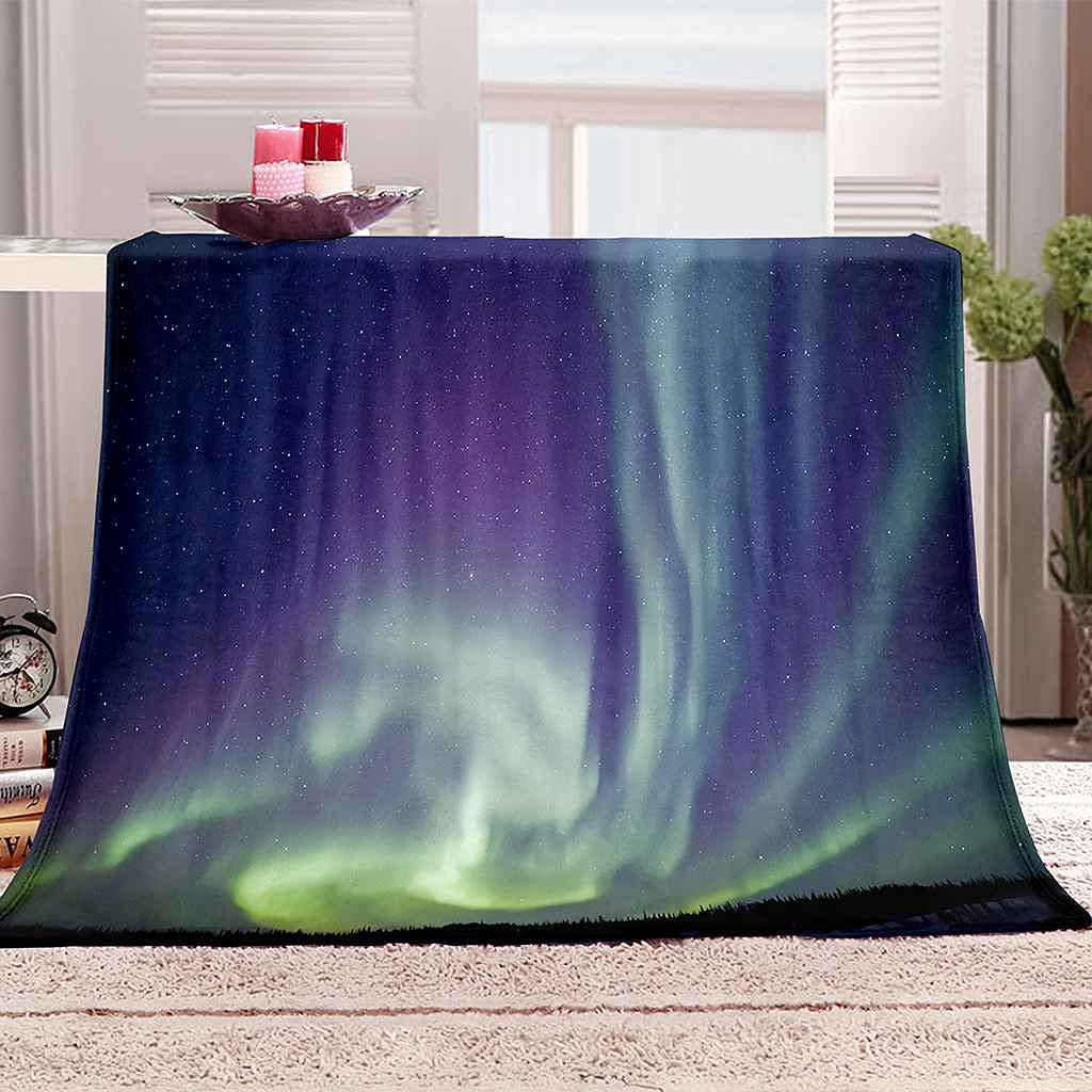 Couverture polaire en flanelle 150x200cm motif aurores boréales