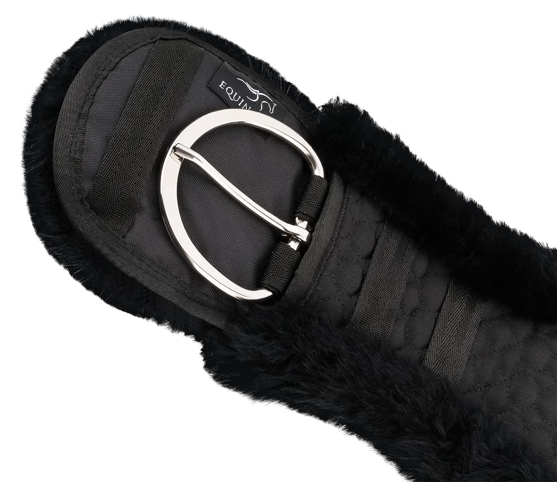 Equinate Westerngurt Classical mit echtem Lammfell anatomischer Sattelgurt Western Bauchgurt 85cm Schwarz