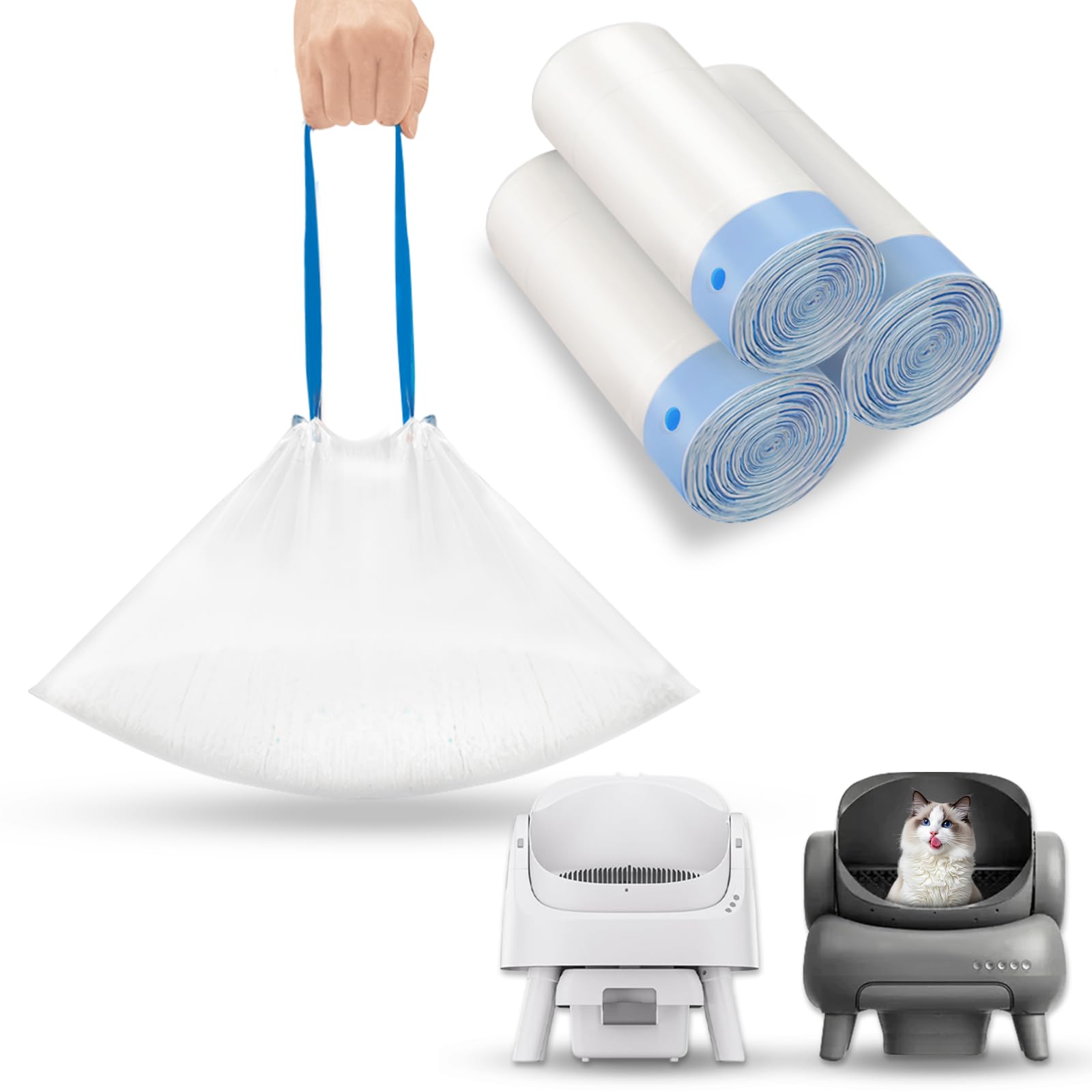 60 sacchetti per lettiera per gatti con coulisse, compatibili con Neakasa M1 e PetPivot AutoScooper 11, con apertura superiore, autopulente, spessi, resistenti agli strappi, resistenti, a