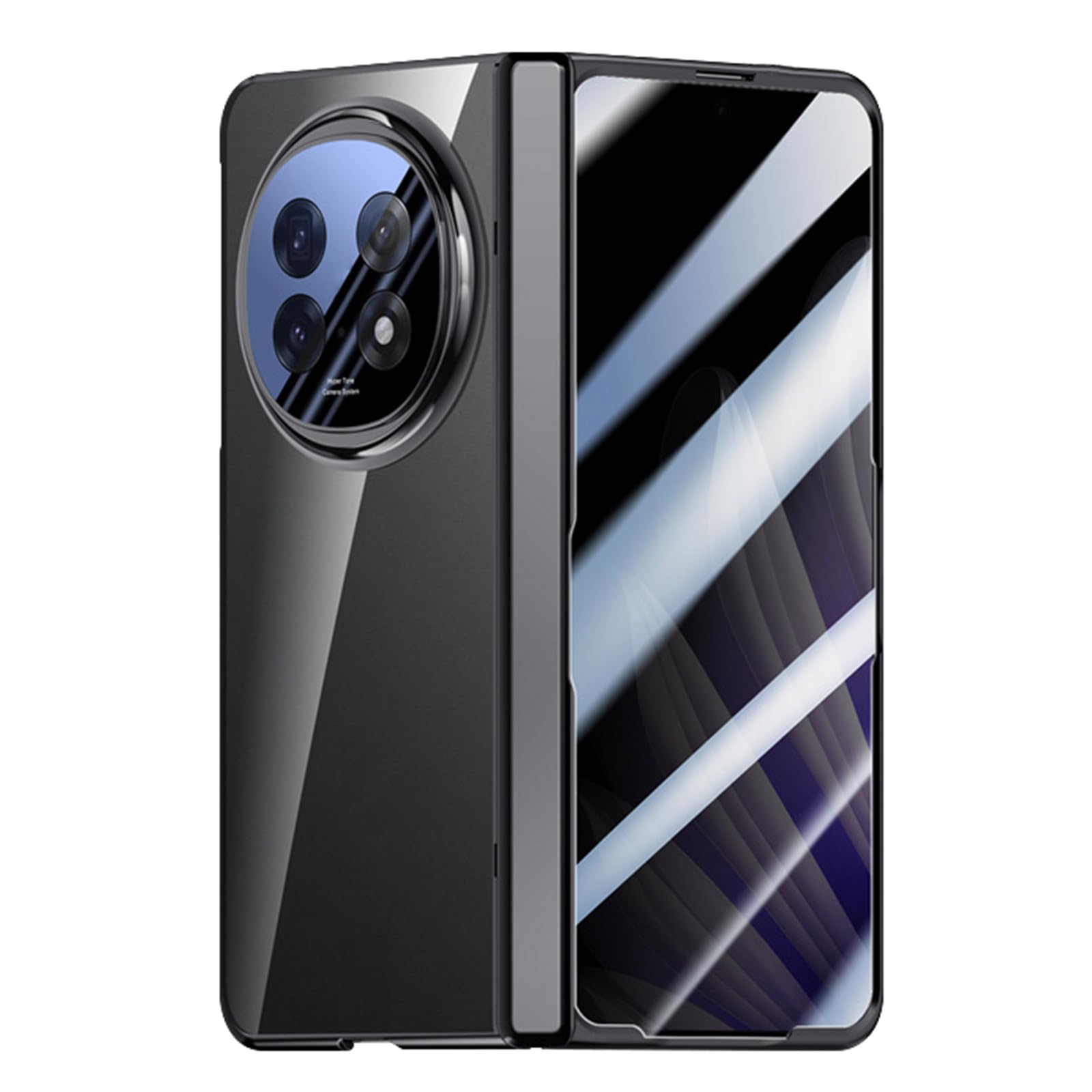Guscio per Oppo Find N5, Trasparente AntiGraffio Placcatura Custodia Protezione Privacy Vetro Temperato Cerniera AntiGraffio Cover,Nero,Find N5