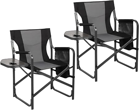 Camping Chairs, Portable Outdoor Folding Chair, Makeup Chair, Weight Bearing 330LBS, with Beverage Rack and Comfortable backrest, Suitable for Adults, Beach, Fishing, Picnic Lawn Chairs Black