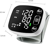 Vista 8 de Oklar - Monitores de presión arterial para uso doméstico, tensiómetro de muñeca recargable con pantalla LED retroiluminada, almacenamiento