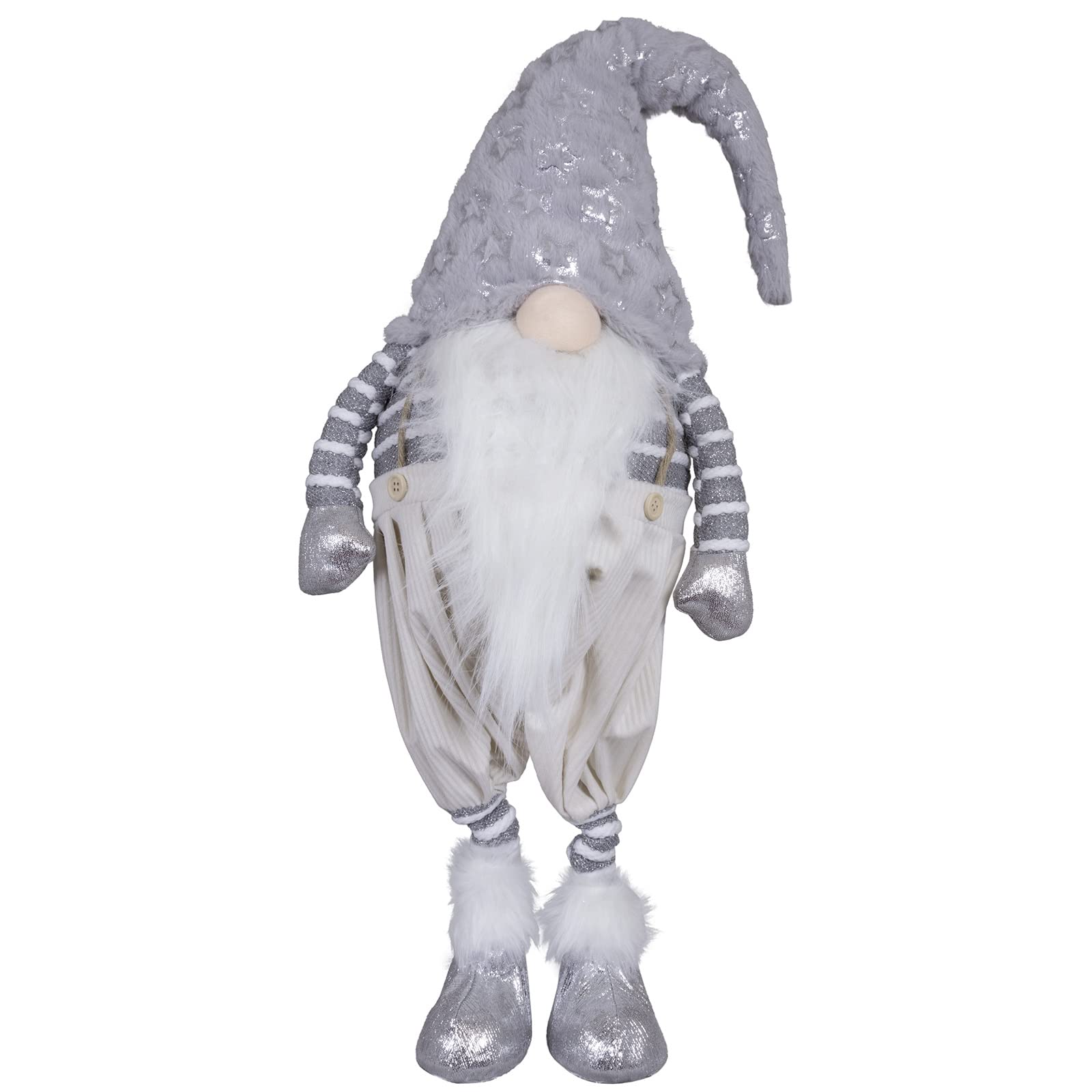 XL Weihnachtsfigur Gnom Wichtel 70cm stehend Silber-grau
