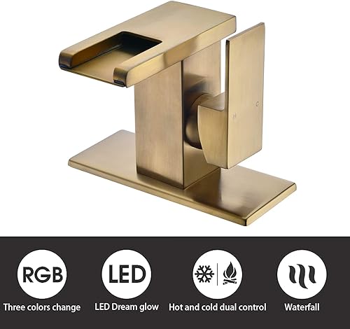 Miniatura 4 de Grifo para el fregadero del cuarto de baño con 3 colores cambiantes LED, cascada, caño
