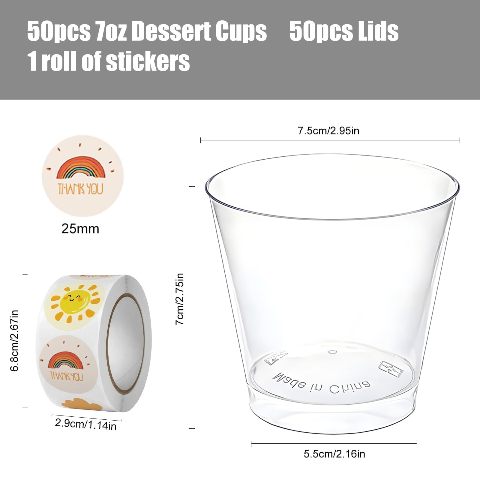 50 szt. 210ml Plastikowe Pojemniki na Desery – Przezroczyste Pucharki z Pokrywką i Łyżeczką na Pudding Mus Lody – Na Wesela Przyjęcia