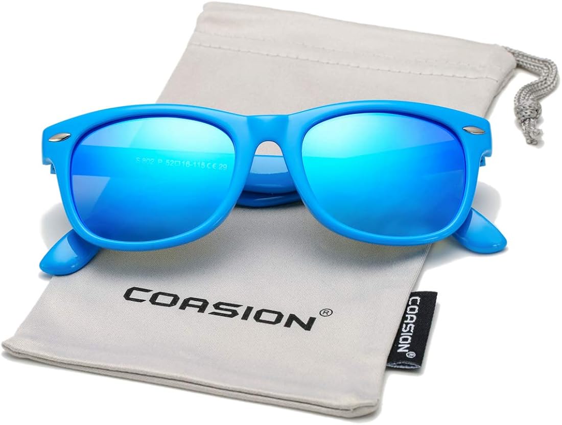 Kids Polarized Sunglasses TPEE Rubber Flexible Shades for Girls Boys Age 3-9 (Blue Frame/Blue Mirror Lens) : Clothing, Shoes & Jewelry