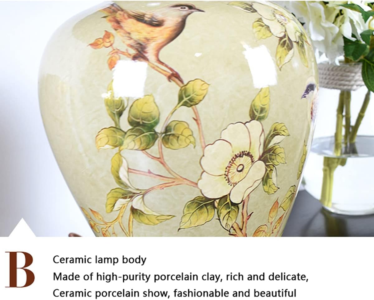 25.6" Modern Gorgeous Ceramic Table Lamp,Retro Table Lamp ​LED Bedside Desk Lamp for Living Room Bedrooms Nightstand Lamps with White Fabric Shade,Yellow